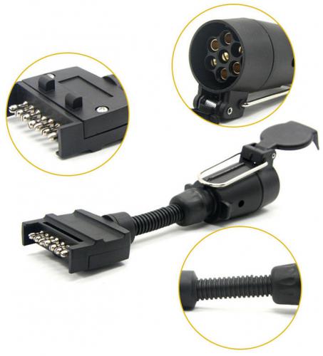 7 Pin Flat to 7 Pin Large Round Socket Trailer Connector Adaptor Plug 12V