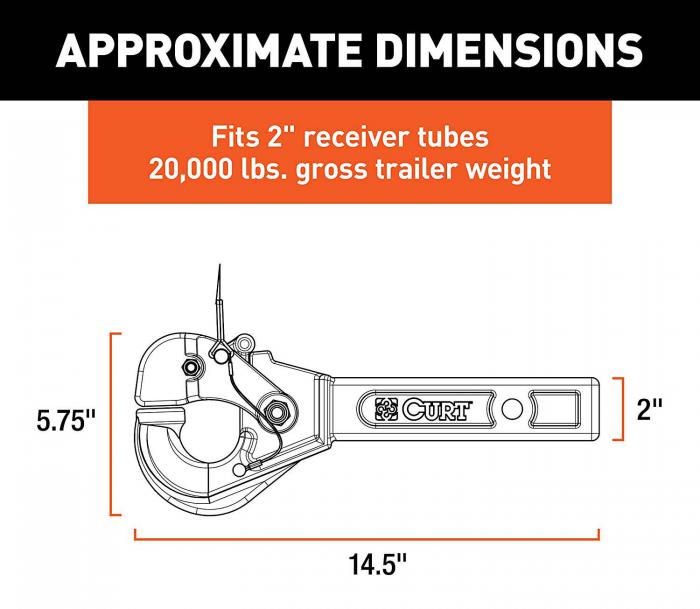 Heavy Duty Pintle Hitch With 2" Receiver - Fits 2.5" To 3" Lunette Rings, 20,000 Lb Tow Capacity
